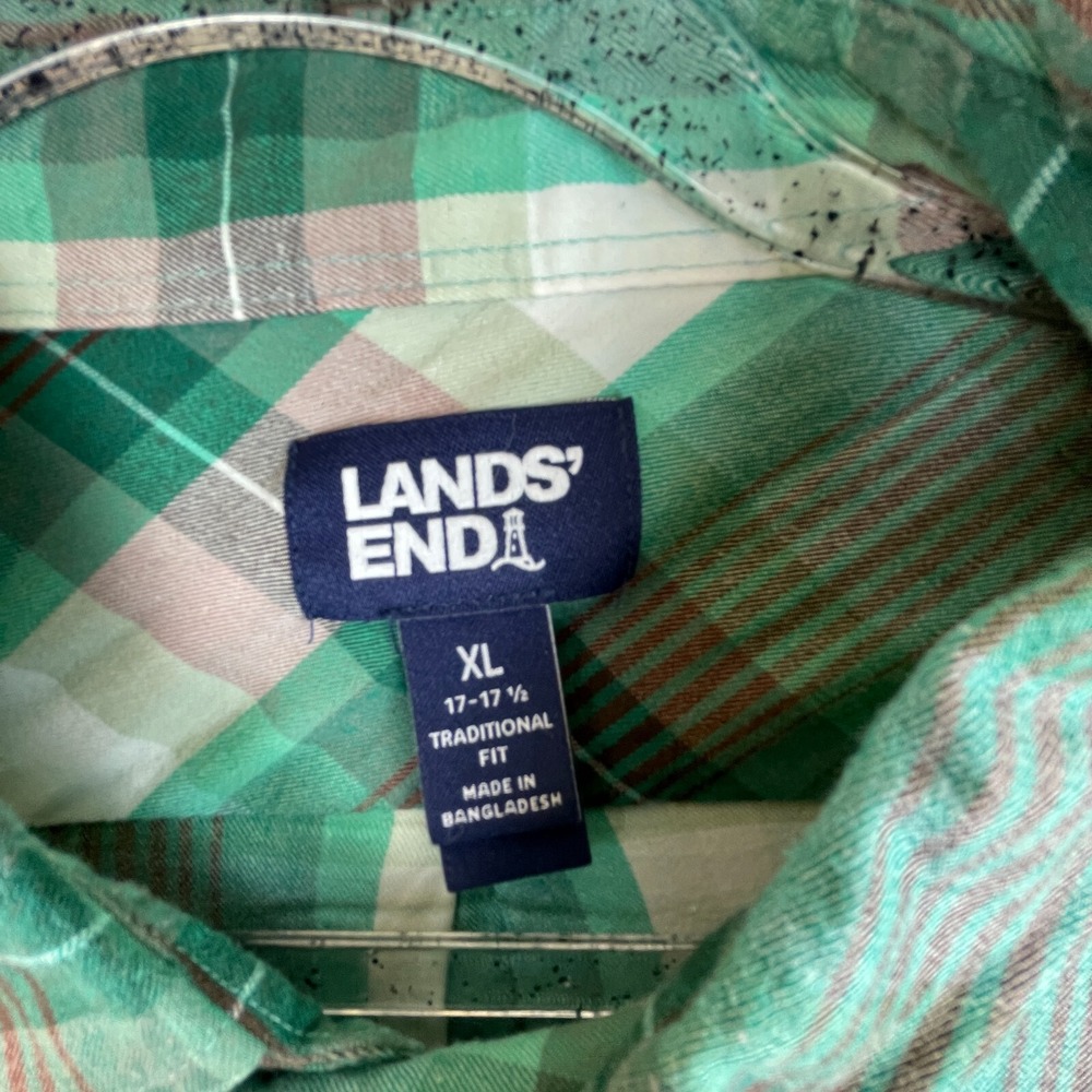 Lands End Cotton Traditional Fit Long Sleeve Button Down‎ Plaid Shirt XL